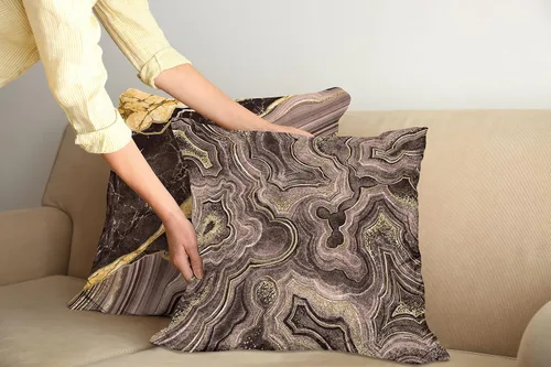 Vista 3 de Ambesonne Juego de 2 fundas de almohada decorativas con estampado de mármol, con temática de tonos terrosos, diseño abstracto moderno de piedra