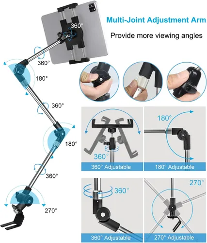 Vista 4 de Soporte para tablet para carril de asiento de coche/camión, soporte resistente de 35 pulgadas para tableta, soporte para asientos delanteros