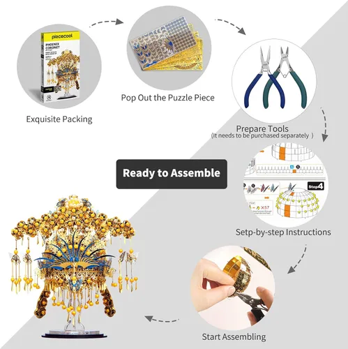 Vista 3 de Piececool Rompecabezas 3D para adultos, kit de construcción de modelos de metal, kit de bricolaje Phoenix Coronet, kits de manualidades