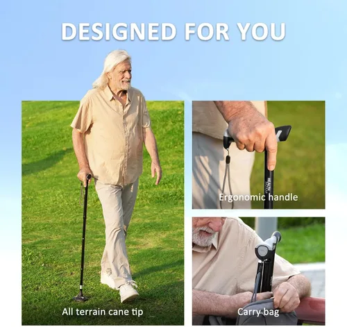 Vista 5 de HEALTHBAZAAR - Bastón para hombres y mujeres - Bastón giratorio que se sostiene solo, bastones plegables ajustables para adultos y personas mayores