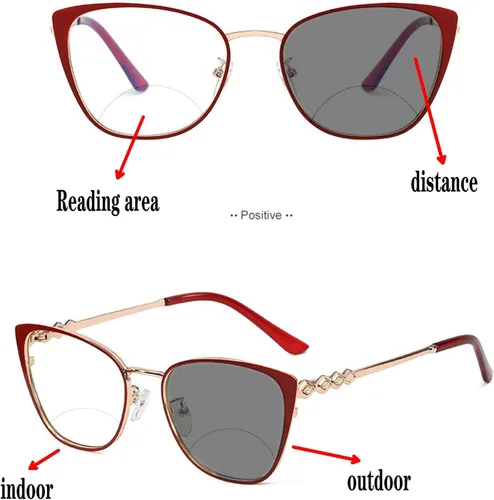 Vista 4 de Melrose /Gafas de lectura bifocales Gafas de lectura fotocromáticas Fuerza Marco de metal para mujer Gafas de lectura de transición