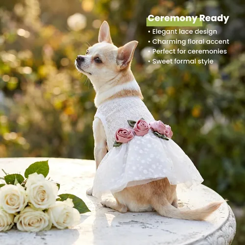 Vista 6 de Fitwarm Vestido de boda de lujo con encaje rosa para perro, ropa formal, XXS