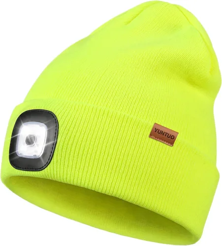 Vista 10 de Gorro LED con la luz, unisex, linterna frontal recargable por USB, gorro de punto de invierno, regalos para hombres, papá, esposo, él Azul Oscuro