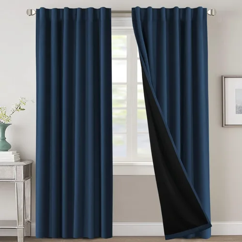 Vista 65 de H.VERSAILTEX Cortinas 100% opacas para dormitorio con forro negro, cortinas de oscurecimiento de habitación completa, con aislamiento térmico