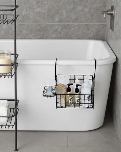 Vista 6 de Organizador de Ducha Colgante Grande a Prueba de Óxido, Cesta Organizadora de Ducha Colgante de Acero Inoxidable 304 para Baño y Bañera, Estante