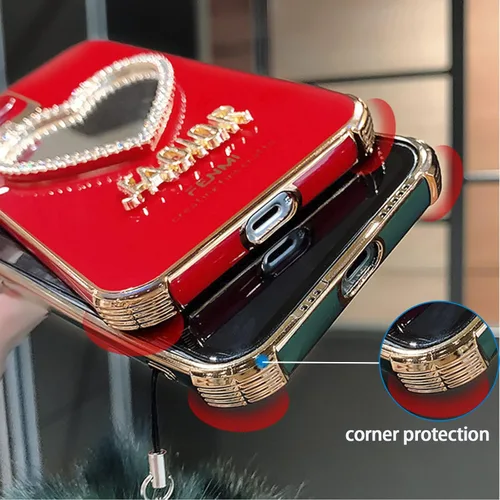Vista 2 de Funda para teléfono con espejo de maquillaje, lujosa funda con marco en forma de corazón, bonita funda protectora brillante para iPhone, Blanco