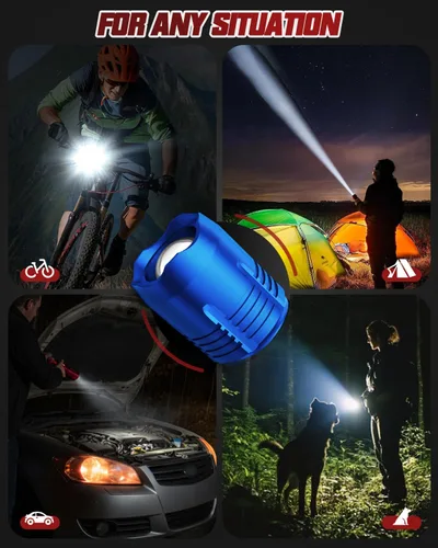 Vista 9 de Victoper Red Rechargeabe Flashlight 2 Pack, High Lumens 5 Modes LED Bright Tactical Flashlights, Waterproof Zoomable Flash Light for Outdoor, Gifts