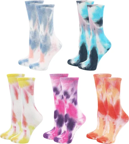 Vista 2 de Lovful Tie Dye Calcetines Mujeres, Algodón Crew Colorido Novedad Calcetines 10 Pares