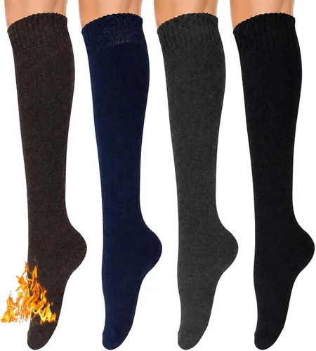 Vista 10 de YEJIMONG Calcetines altos gruesos y cálidos para mujer, acolchados, 4 pares Negro