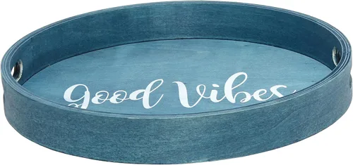 Vista 43 de Elegant Designs HG2013-GBL Bandeja de Servir Redonda de Madera Decorativa de Navidad de 13.75'' con Asas, Verde Believe Lavado verde "Believe