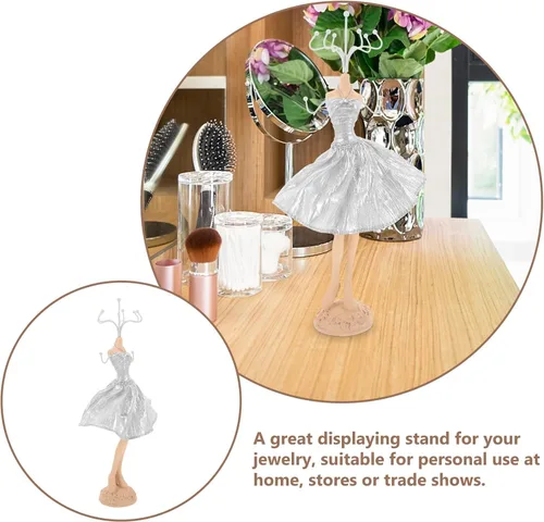 Vista 3 de BESTonZON Princess Mannequin Jewelry Display Stand with Necklace and Bracelet Holder Silver Resin Organizer for Women Jewelry Storage and Selling