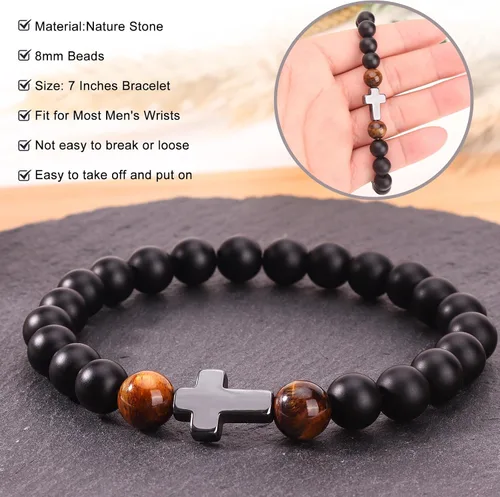 Vista 4 de Pulsera de piedra natural para hombres, hijo, papá, abuelo, papá, marido, tío, niños, hermano, sobrino. Recupérate pronto, jubilación, regreso a