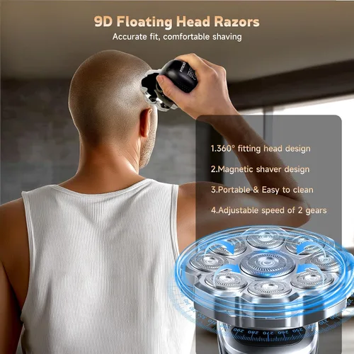 Vista 2 de Maquinilla de afeitar eléctrica para hombres, afeitadoras de cabeza para hombres calvos, maquinillas de afeitar eléctricas 5 en 1 con afeitadora