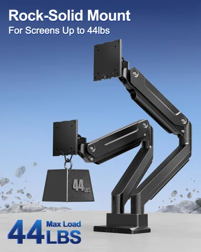 Vista 2 de MOUNT PRO Soporte de monitor dual para pantallas ultraanchas de hasta 44 libras de máximo 49 pulgadas, brazo de monitor resistente para 2 monitores