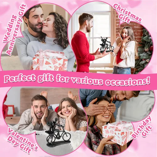 Vista 2 de Kresecioo Estatua Romántica de Pareja y Bicicleta Genial, Escultura de Hierro Fundido para Decoración, Regalos de Amor para Aniversario de Boda