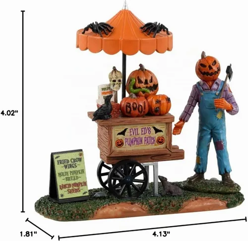 Vista 5 de Lemax Figura de vendedor de parches de calabaza, gris, #33611, poliresina, 4.1 pulgadas