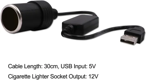 Vista 2 de Cable convertidor USB A macho a 12 V para encendedor de cigarrillos de coche, enchufe hembra, paquete de 2