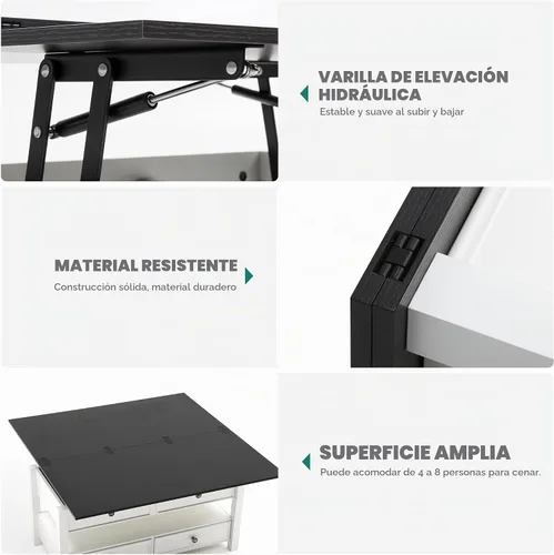 Vista 6 de YITAHOME - Mesa auxiliar convertible 4 en 1 con parte superior elevadora con cajones, parte superior negra Center Table with Multi-Functional