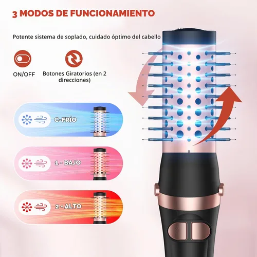 Vista 3 de Cepillo de soplado 2 en 1, cepillo de aire caliente de 1200 W y voluminizador con 2 accesorios, cepillo secador de pelo ligero para secado rápido