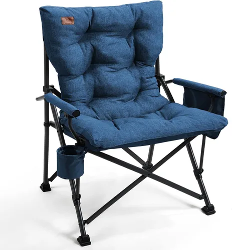 Vista 14 de EVER ADVANCED Silla plegable acolchada de gran tamaño para campamento para adultos, silla de césped resistente con bolsillos laterales, silla