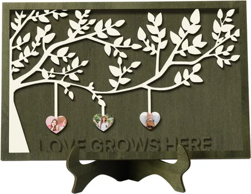 Vista 44 de Regalos para mamá, letrero de árbol familiar personalizado con nombres personalizados, placas de madera, decoración grabada con nombres familiares