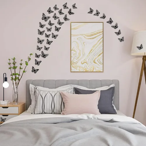 Vista 3 de 72 decoraciones de mariposa negra, 3 tamaños, 3 estilos, decoración de pared 3D para fiestas, cumpleaños y manualidades Butterfly Party