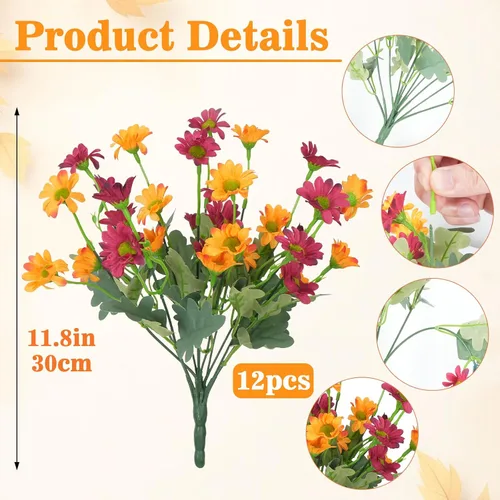 Vista 2 de 12 paquetes de flores de otoño artificiales, resistentes a los rayos UV 12
