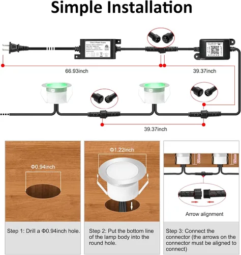 Vista 2 de Iluminación RGB para cubierta φ1.22, luces de cubierta impermeables para exteriores, luces de bajo voltaje de 12 V con control remoto, luz