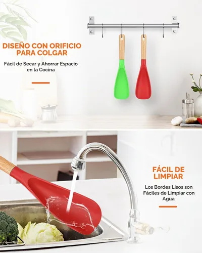 Vista 7 de Cuchara de cocina para utensilios de cocina antiadherentes, ideal para cocinar y servir silicona mate resistente sin BPA, cuchara con mango de 1