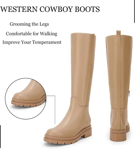 Vista 5 de Botas de plataforma hasta la rodilla para mujer, tacón grueso, cremallera lateral, botas de otoño e invierno
