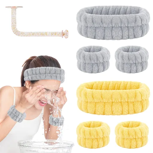 Vista 28 de CERETIA Juego de lavado facial – diadema, pulseras con soporte, toallas de muñeca de spa absorbentes de microfibra