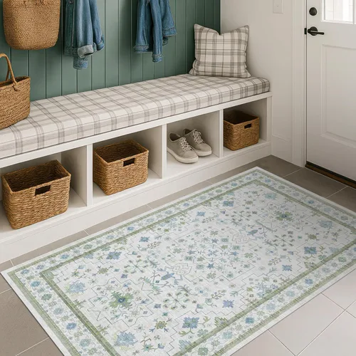 Vista 163 de Hazo Haus – Alfombra pequeña para entrada, cocina o baño, antideslizante con base de goma, resistente a las manchas y a la decoloración, diseño