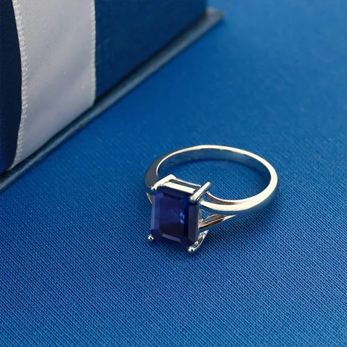 Vista 4 de Gem Stone King Anillo de compromiso solitario con diseño clásico de vástago dividido para mujer, plata de ley 925, piedra natal de piedra preciosa