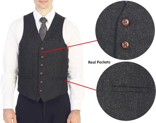 Vista 74 de Gioberti Chaleco de tweed formal de 6 botones para hombres