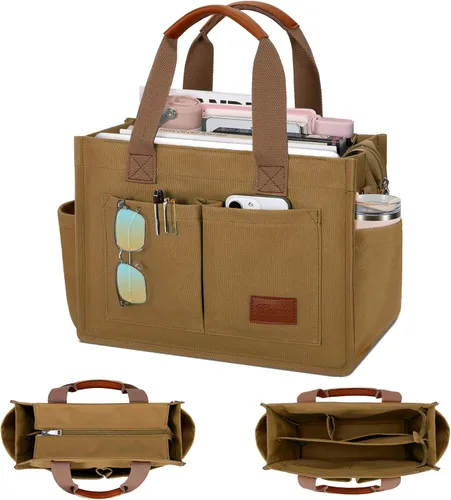 Vista 11 de Bolso grande de lona con compartimentos y cremallera para mujer de KKXIU, bolso cruzado, de trabajo, bíblico, de mensajero con bolsillos
