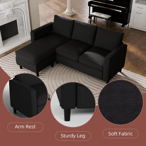 Vista 4 de Nuturelly Sofá modular convertible con otomana móvil, sofá moderno en forma de L de 3 plazas para espacios pequeños, sofá de tela suave para sala