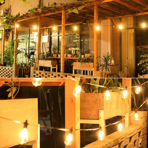 Vista 4 de Zuske Cadena de luces para exteriores de 25 pies, luces LED colgantes para patio con 12 bombillas inastillables, luces impermeables