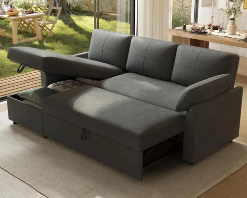 Vista 16 de AMERLIFE Sofa Bed, Sleeper Sofa with Storage Chaise, Convertible Sofa Bed with Pull Out Couch, l Shaped Couch for Living Room, Guest Room, Boucle
