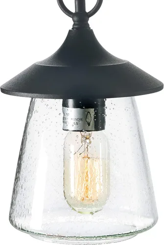 Vista 8 de LOG BARN Luces colgantes para exteriores, accesorio de porche en metal negro pintado con globo de vidrio transparente burbujeado, lámpara colgante