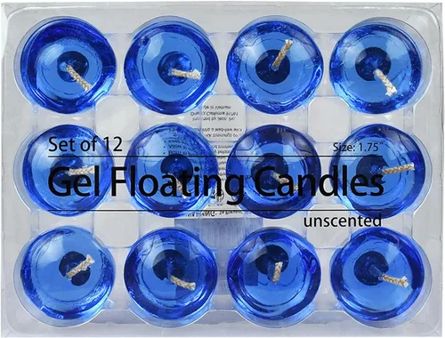Vista 2 de Zest Candle Velas flotantes de 12 piezas, 1.75 pulgadas, gel azul transparente