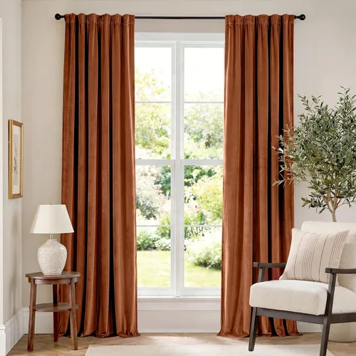 Vista 63 de Lazzzy Cortinas opacas de terciopelo beige de 84 pulgadas de largo con aislamiento térmico para oscurecer la habitación, cortinas forradas de lujo