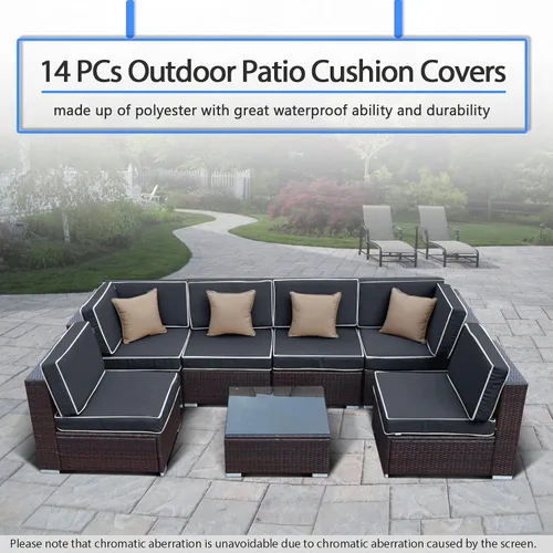 Vista 7 de 14 fundas de cojín para exteriores con funda impermeable para muebles, fundas de cojín de patio con cremallera, fundas de sofá para sofá modular