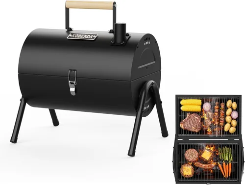 Vista 9 de Parrilla de carbón portátil con rejilla de calentamiento, mango de madera, parrilla de barbacoa de mesa para barbacoa al aire libre, camping