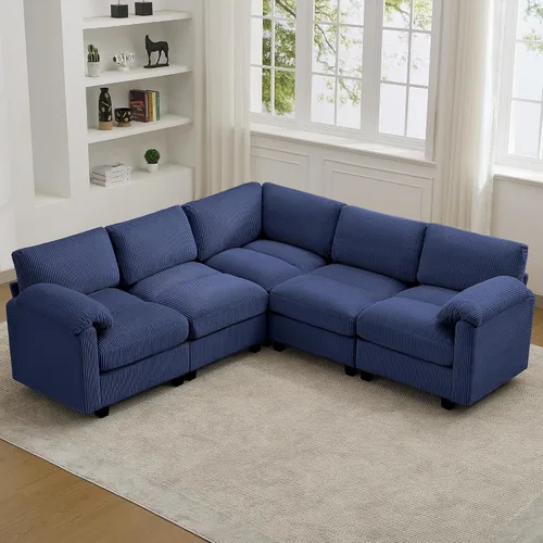 Vista 36 de Sofá modular de 61 pulgadas con otomana, asiento extra profundo para sala de estar, sofá de asiento profundo de pana con almohadas para Beige