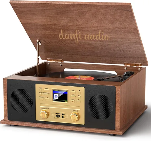 Vista 14 de Reproductor de discos multimedia 10 en 1 con altavoces, reproductor de CD, receptor Bluetooth, radio por Internet, grabación USB, tocadiscos de 3