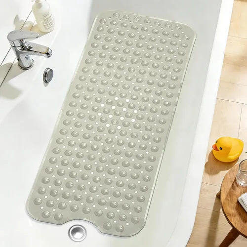 Vista 32 de Tapete de ducha negro antideslizante de 17 x 30 pulgadas, tamaño estándar, tapete de baño de burbujas suaves para ducha interior, tapete de baño