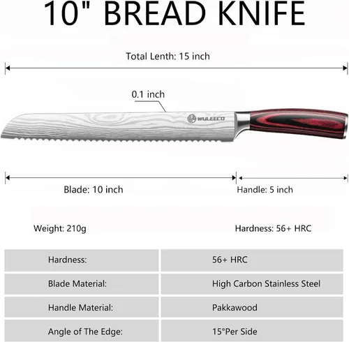 Vista 2 de Cuchillo de pan para pan casero, cuchillo de pan dentado de 10 pulgadas con acero inoxidable de alta calidad y mango ergonómico de madera de Pakka