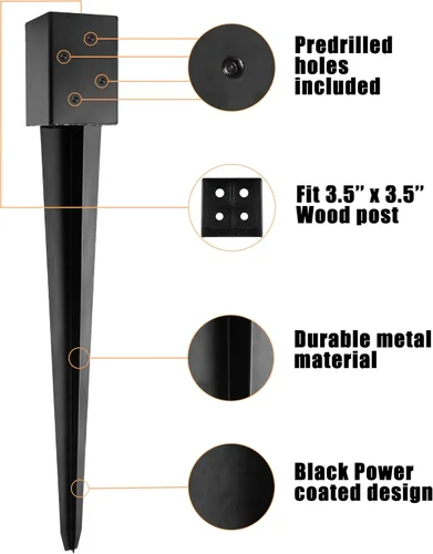 Vista 4 de LADECH Anclaje con Pico para Poste de Cerca 4x4 de 36" de Longitud Metal Negro con Recubrimiento en Polvo – Anclajes para Poste de Buzón – Se Ajusta