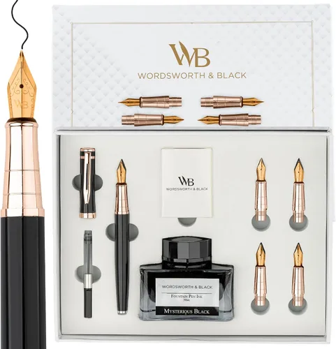 Vista 11 de Wordsworth & Black Luxury Fountain Pen Set for Writing, 6 Nibs, Blue Cromo azul