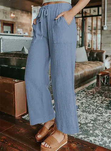 Vista 4 de Dokotoo Women's 2024 Fashion Casual Elastic High Waisted Wide Leg Loose Work Long Palazzo Pants Trousers with Pockets